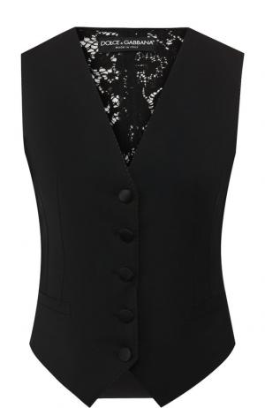 Приталенный жилет из смеси шерсти и хлопка Dolce & Gabbana. Цвет: черный