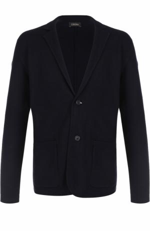 Однобортный шерстяной пиджак Z Zegna. Цвет: темно-синий