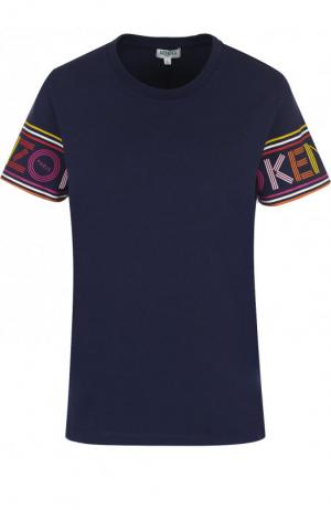Хлопковая футболка с декорированными рукавами Kenzo. Цвет: темно-синий