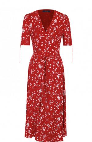 Платье-миди с запахом и принтом Polo Ralph Lauren. Цвет: красный