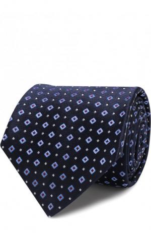 Шелковый галстук с узором Kiton. Цвет: темно-синий