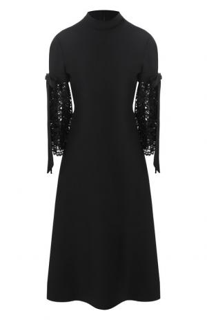 Платье-миди из смеси шерсти и шелка Valentino. Цвет: черный