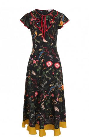Шелковое платье-миди с оборками и принтом REDVALENTINO. Цвет: разноцветный