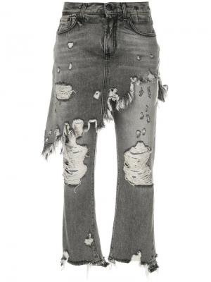 Состаренные джинсы с эффектом юбки R13. Цвет: серый