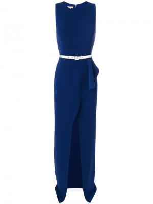 Платье с поясом и оборками Michael Kors Collection. Цвет: синий