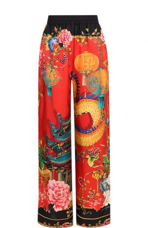 Шелковые брюки с принтом Dolce & Gabbana. Цвет: красный