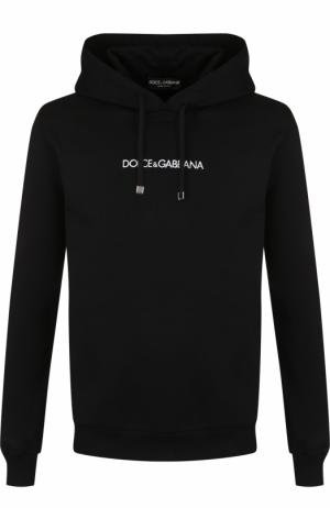 Хлопковое худи с логотипом бренда Dolce & Gabbana. Цвет: черный