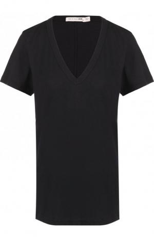 Однотонная хлопковая футболка с V-образным вырезом Rag&Bone. Цвет: черный
