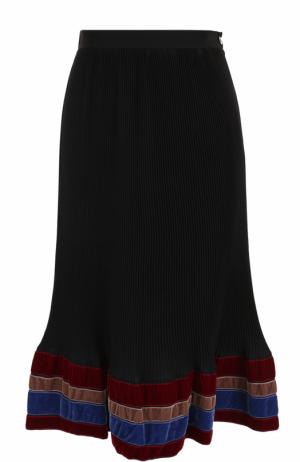 Плиссированная юбка-миди с бархатной отделкой Stella Jean. Цвет: черный