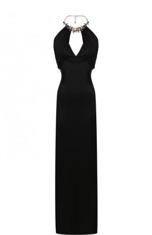 Однотонное платье-макси с декоративной отделкой и открытой спиной Roberto Cavalli. Цвет: черный