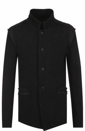 Однобортный пиджак из смеси хлопка и шерсти с воротником-стойкой Lost&Found. Цвет: черный