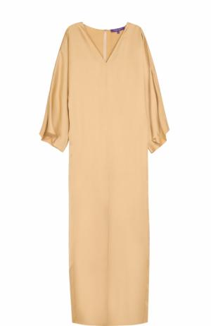 Платье-макси с высоким разрезом и длинными рукавами Ralph Lauren. Цвет: бежевый