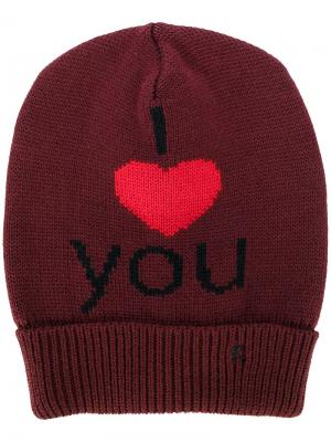 Вязаная шапка с вышивкой I Love You Raf Simons. Цвет: красный