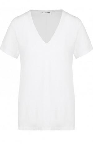 Однотонная хлопковая футболка с V-образным вырезом Rag&Bone. Цвет: белый