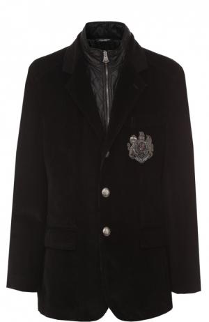 Утепленная куртка из вельвета с вышивкой канителью Dolce & Gabbana. Цвет: черный