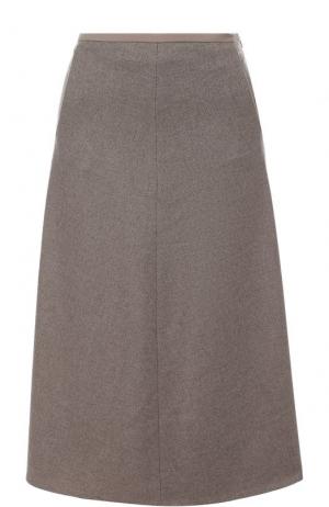 Кашемировая юбка-миди с карманами Loro Piana. Цвет: темно-бежевый
