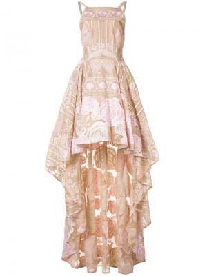 Асимметричное платье с цветочным узором Marchesa Notte. Цвет: розовый и фиолетовый
