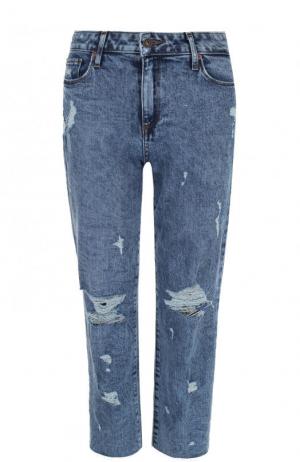 Укороченные расклешенные джинсы с потертостями Paige. Цвет: голубой