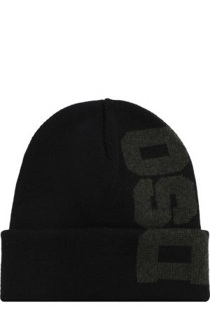 Шерстяная шапка с логотипом бренда Dsquared2. Цвет: черный