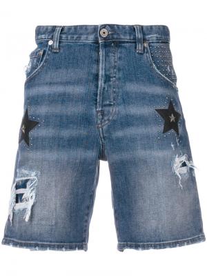 Джинсовые шорты с нашивками звезд Just Cavalli. Цвет: синий