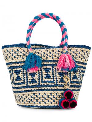 Плетеная сумка-тоут Manya Yosuzi. Цвет: телесный