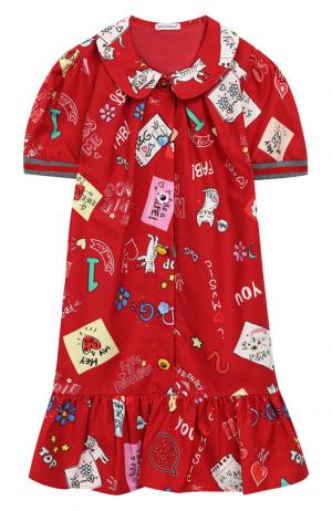 Хлопковое платье с принтом Dolce & Gabbana. Цвет: красный