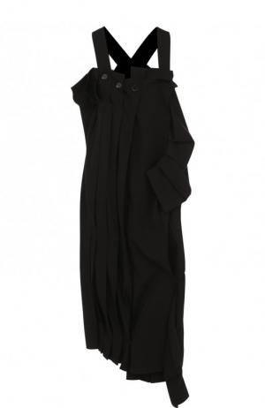 Шерстяное платье асимметричного кроя с разрезом Yohji Yamamoto. Цвет: черный