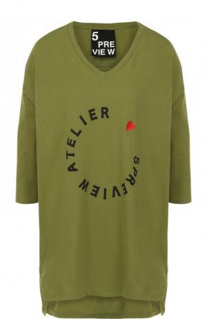 Хлопковая футболка свободного кроя с круглым вырезом 5PREVIEW. Цвет: зеленый