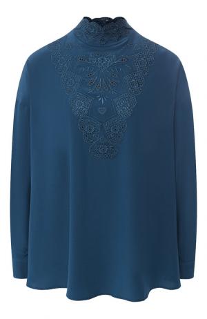 Шелковая блузка с воротником-стойкой Fendi. Цвет: бирюзовый