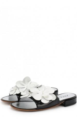 Лаковые шлепанцы с цветочным декором Simonetta. Цвет: черный