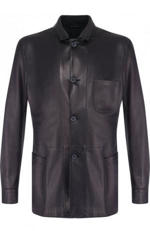 Кожаная куртка с отложным воротником Giorgio Armani. Цвет: темно-синий