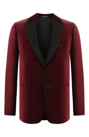 Бархатный однобортный пиджак Emporio Armani. Цвет: бордовый