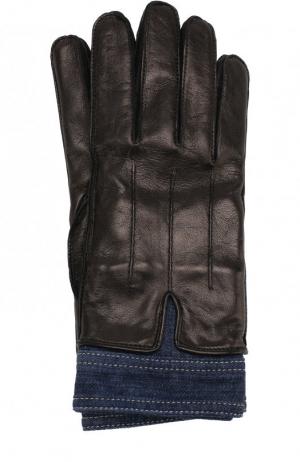 Кожаные перчатки с отделкой из денима Dsquared2. Цвет: черный