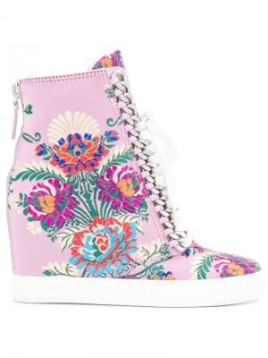 Floral embroidered wedge sneakers Casadei. Цвет: розовый и фиолетовый
