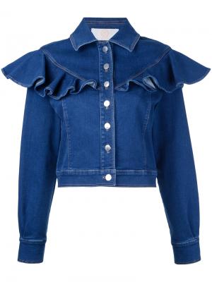 Джинсовая куртка с оборками Sara Battaglia. Цвет: синий