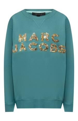 Хлопковый пуловер с логотипом бренда Marc Jacobs. Цвет: бирюзовый
