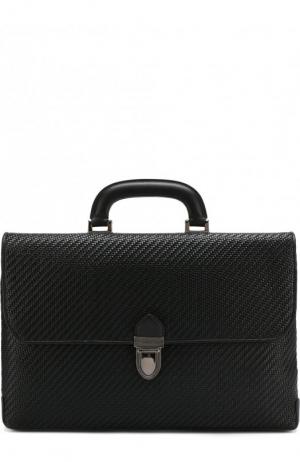 Кожаный портфель с клапаном Ermenegildo Zegna. Цвет: черный