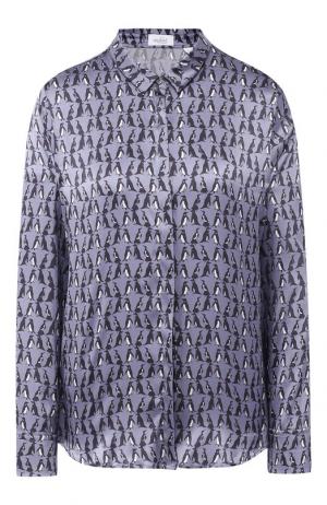 Шелковая блуза с принтом Van Laack. Цвет: темно-синий