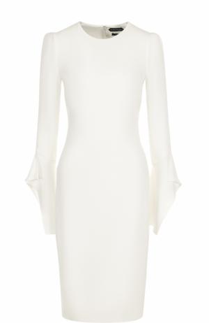 Приталенное шелковое платье-миди с длинным рукавом Tom Ford. Цвет: белый