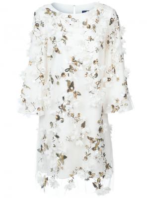 Платье с цветочной аппликацией Marchesa Notte. Цвет: белый