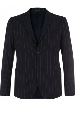 Однобортный шерстяной пиджак Giorgio Armani. Цвет: темно-синий