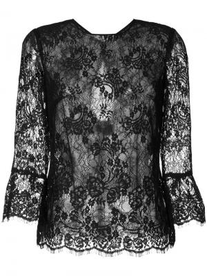 Прозрачная кружевная блуза Monique Lhuillier. Цвет: чёрный