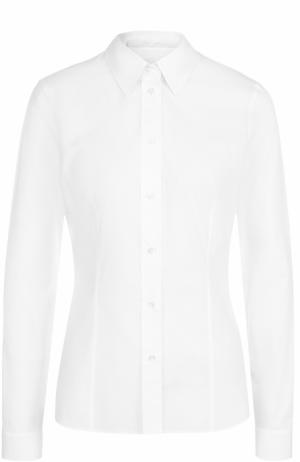 Приталенная хлопковая блуза BOSS. Цвет: белый