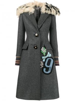 Пальто с отделкой и меховым воротником Miu. Цвет: серый