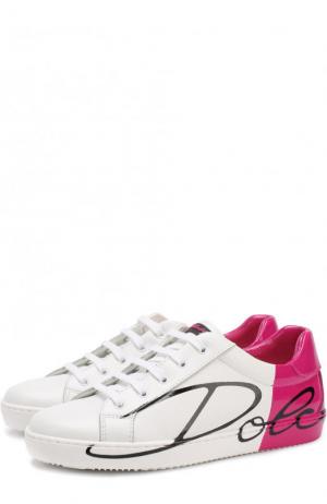 Кожаные кеды на шнуровке с контрастной отделкой Dolce & Gabbana. Цвет: фуксия