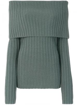 Пуловер с открытыми плечами и отворотом Theory. Цвет: зелёный